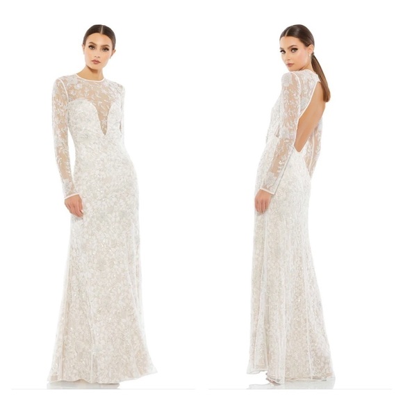 Mac Duggal 10821 NWT LONG SLEEVE FLORAL EMBELLISHED GOWN - Picture 1 of 8